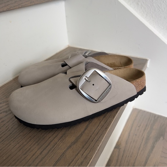 Birkenstock Anthropologie Boston Big Buckle Clogs in Stone Coin Grey - Picture 6 of 8